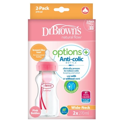 Dr Brown's Options+ brede halsfles 270 ml roze DUOPACK